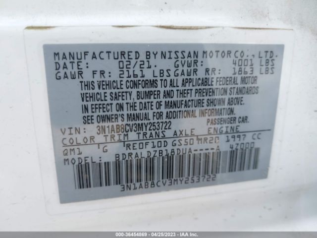 3N1AB8CV3MY253722 Nissan SENTRA SV