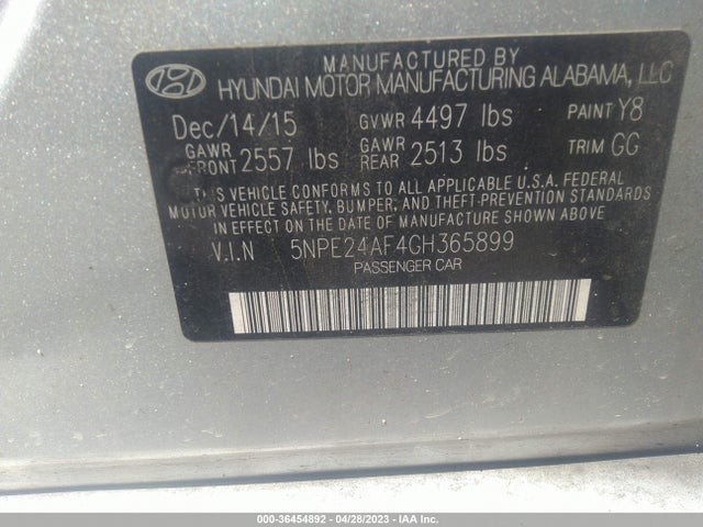 2016 HYUNDAI SONATA 2.4L SE VIN: 5NPE24AF4GH365899