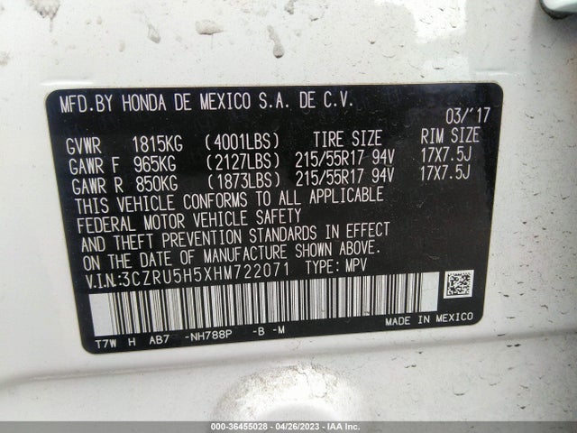 Honda HR-V EX 2017 3CZRU5H5XHM722071 Image 9