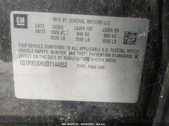 2013 CHEVROLET CRUZE LS VIN: 1G1PA5SH0D7144052
