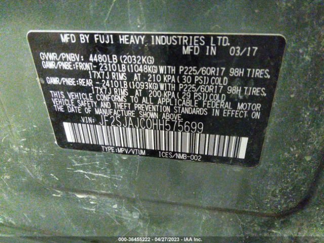 JF2SJAJC0HH575699 Subaru Forester Limited