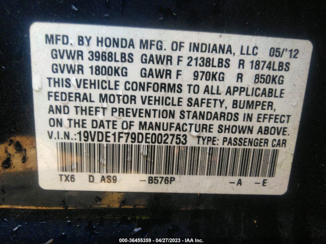 Auction sale of the 2013 Acura Ilx Tech Pkg, vin: 19VDE1F79DE002753, lot number: 36455359