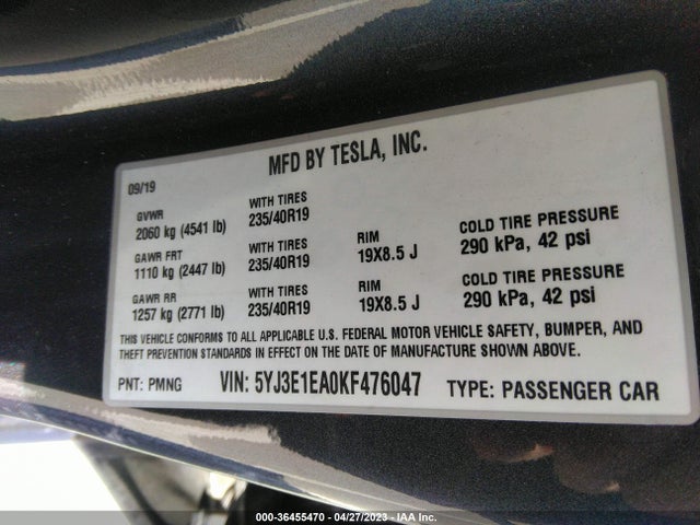Tesla Model 3 Range 2019 5YJ3E1EA0KF476047 Image 9
