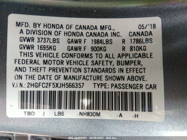 Honda k20c2 2018 2HGFC2F5XJH566357 Image 22