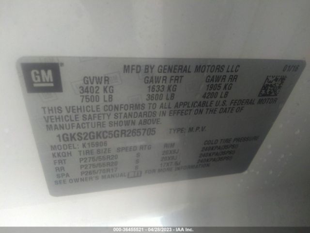 1GKS2GKC5GR265705 GMC Yukon Xl Slt