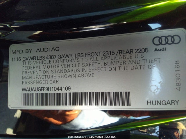 WAUAUGFF9H1044109 Audi A3 Sedan Premium