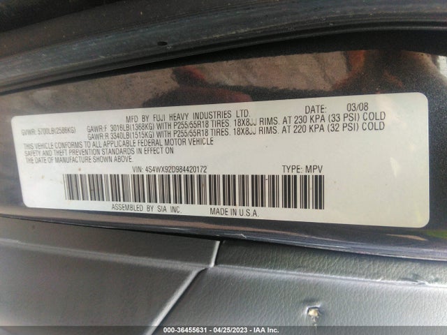2008 SUBARU TRIBECA 5-PASS LTD VIN: 4S4WX92D984420172