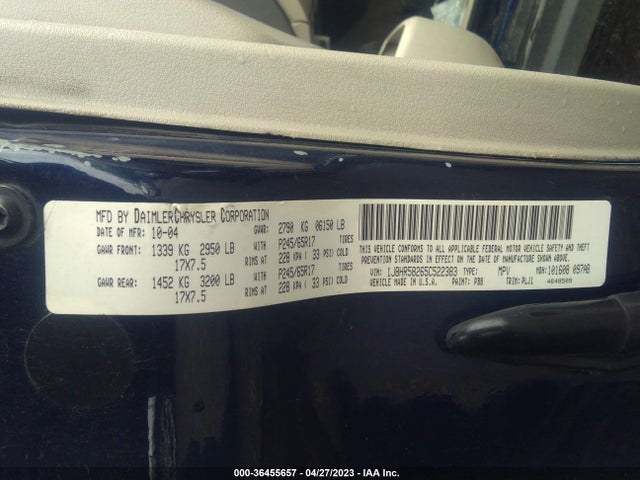 2005 JEEP GRAND CHEROKEE LIMITED VIN: 1J8HR58265C522383