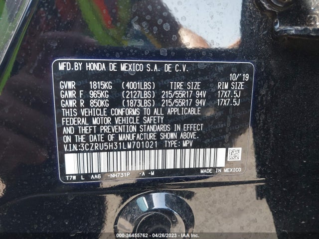 2020 HONDA HR-V LX VIN: 3CZRU5H31LM701021