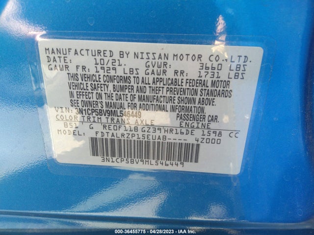 2021 NISSAN KICKS S VIN: 3N1CP5BV9ML546449