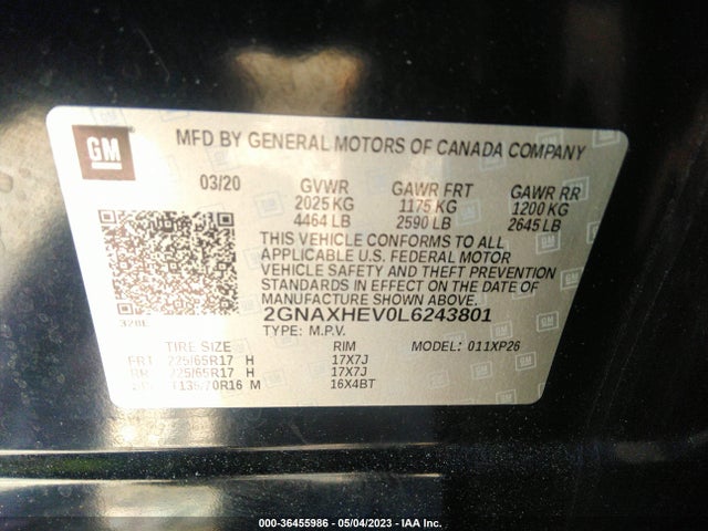 Chevrolet EQUINOX LS 2020 2GNAXHEV0L6243801 Image 11