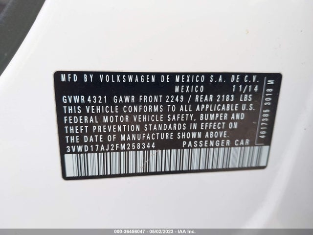 3VWD17AJ2FM258344 Volkswagen Jetta Sedan 1.8t Se