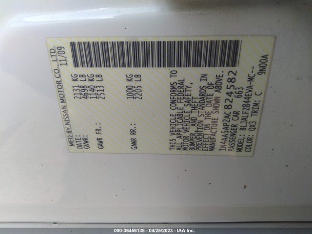 2010 NISSAN MAXIMA 3.5 SV W/PREMIUM PKG VIN: 1N4AA5AP2AC824582