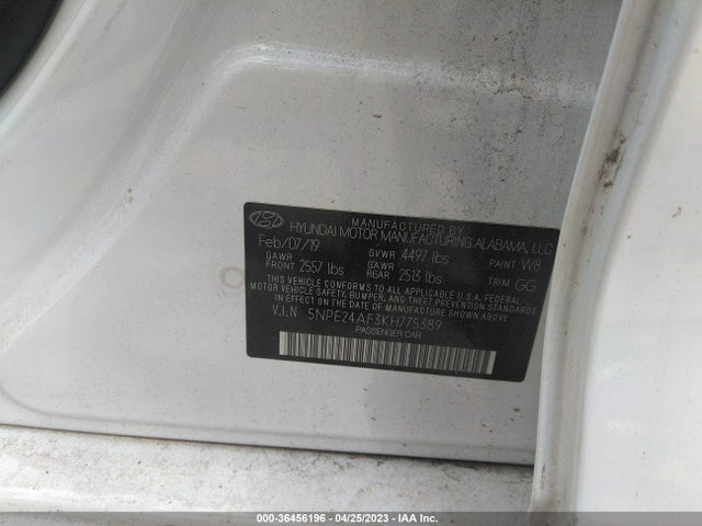 2019 HYUNDAI SONATA SE VIN: 5NPE24AF3KH775389