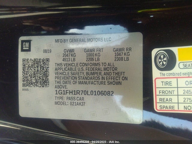 Chevrolet CAMARO 2SS 2020 1G1FH1R70L0106082 Image 9