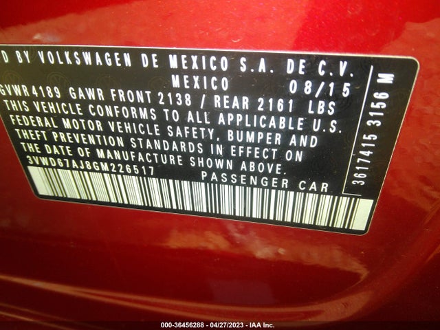 3VWD67AJ8GM226517 Volkswagen Jetta Sedan 1.4t Se