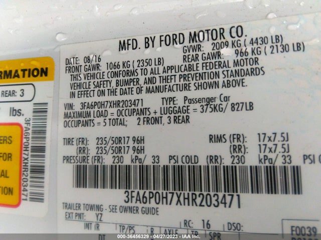 Ford FUSION SE 2017 3FA6P0H7XHR203471 Image 9