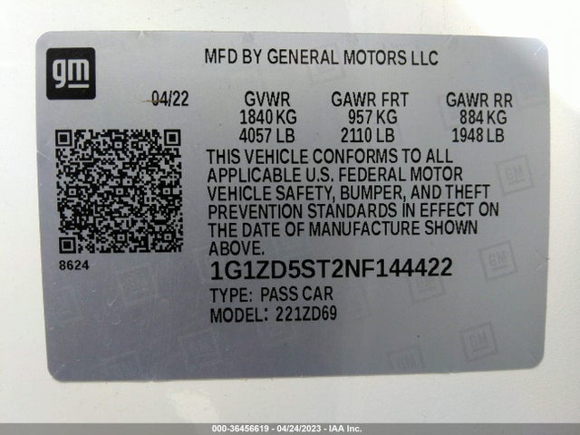 Chevrolet MALIBU LT 2022 1G1ZD5ST2NF144422 Image 9