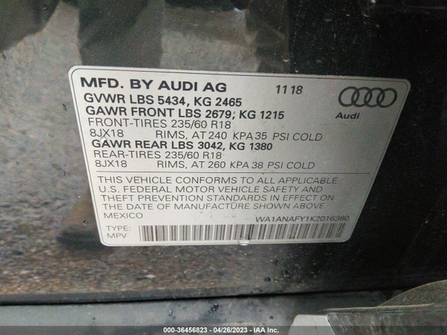WA1ANAFY1K2016380 Audi Q5 PREMIUM