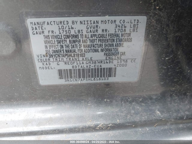 Nissan Versa Sedan S Plus 2017 3N1CN7AP5HL818103 Image 9