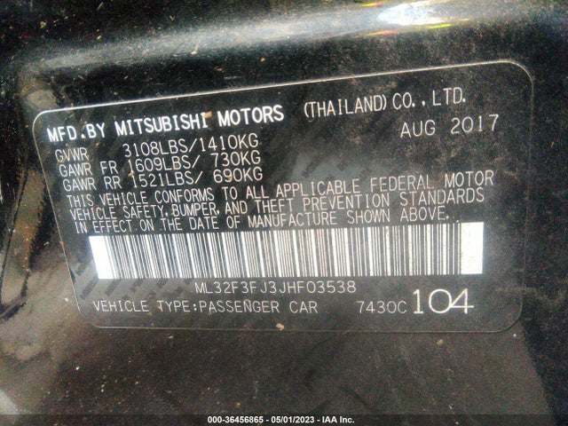 ML32F3FJ3JHF03538 Mitsubishi Mirage G4 Es