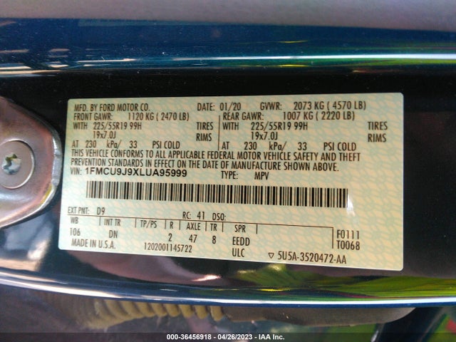 Ford Escape Titanium 2020 1FMCU9J9XLUA95999 Image 10