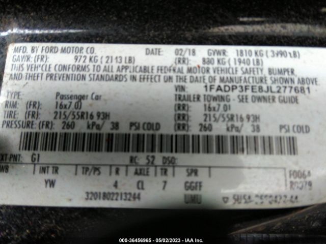 1FADP3FE8JL277681 Ford FOCUS SE