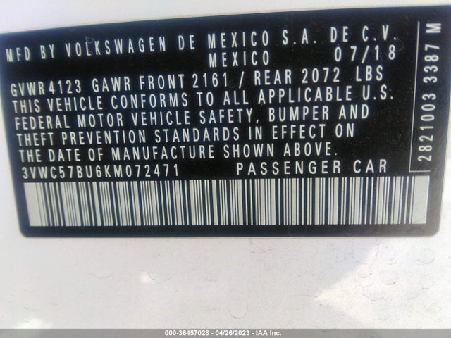 3VWC57BU6KM072471 Volkswagen Jetta S/se/r-line