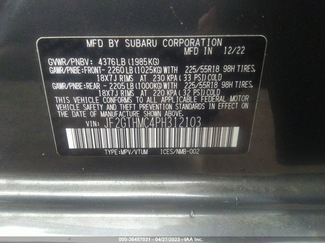 2023 SUBARU CROSSTREK LIMITED VIN: JF2GTHMC4PH312103