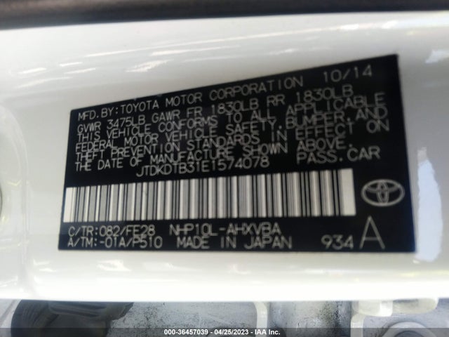Toyota Prius C One/three/two/four 2014 JTDKDTB31E1574078 Image 11