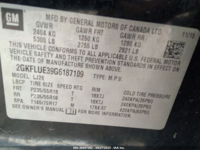 2GKFLUE39G6187109 GMC Terrain Slt