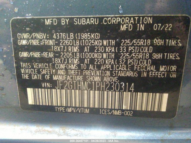 JF2GTHMC1PH230314 Subaru Crosstrek Limited