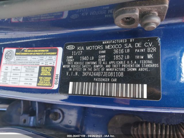 3KPA24AB7JE081108 KIA RIO S