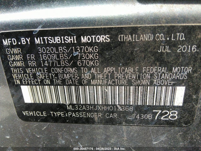 ML32A3HJXHH012368 Mitsubishi MIRAGE ES