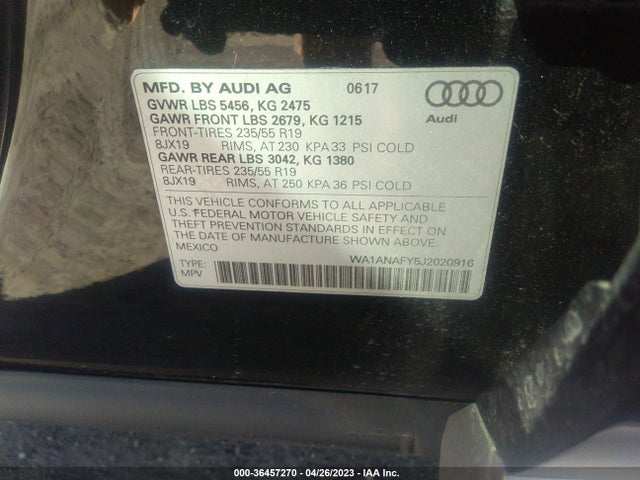 WA1ANAFY5J2020916 Audi Q5 Premium/tech Premium