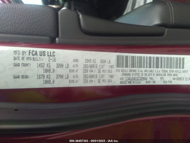 1C4RJEAG1GC329540 Jeep Grand Cherokee Laredo