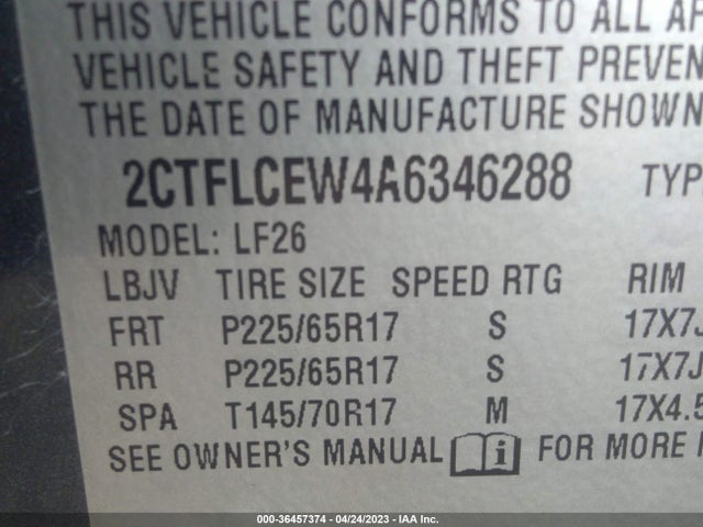 2010 GMC TERRAIN SLE-1 VIN: 2CTFLCEW4A6346288