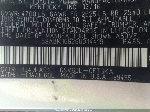 58ABK1GG2GU014419 Lexus ES 350