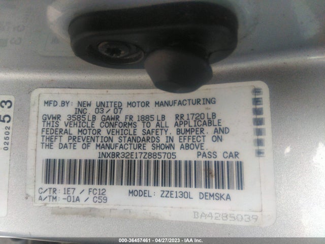 2007 TOYOTA COROLLA CE/S/LE VIN: 1NXBR32E17Z885705