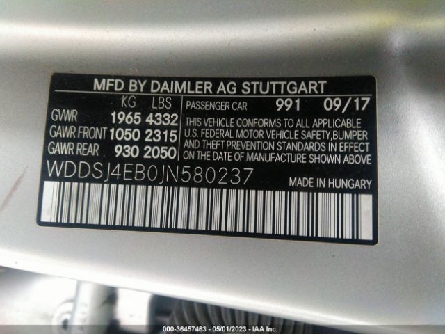 WDDSJ4EB0JN580237 Mercedes-Benz CLA