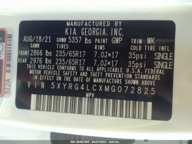 5XYRG4LCXMG072825 KIA SORENTO LX