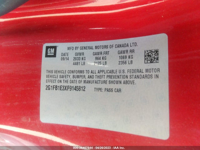 Chevrolet CAMARO LS 2015 2G1FB1E3XF9145812 Image 10