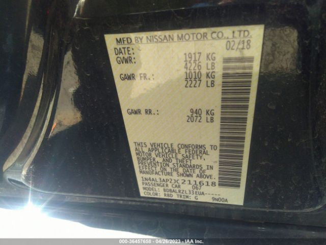 1N4AL3AP2JC211618 Nissan Altima 2.5 Sl