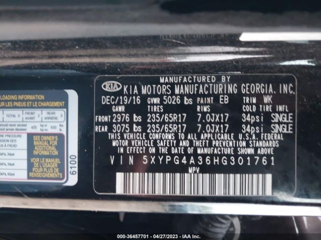 5XYPG4A36HG301761 KIA SORENTO L