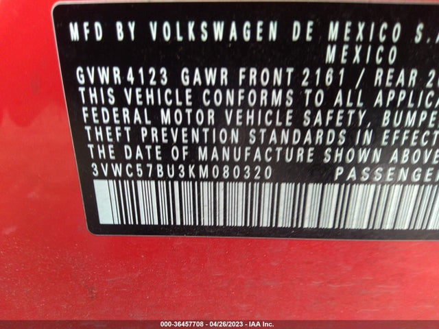 3VWC57BU3KM080320 Volkswagen Jetta S/se/r-line