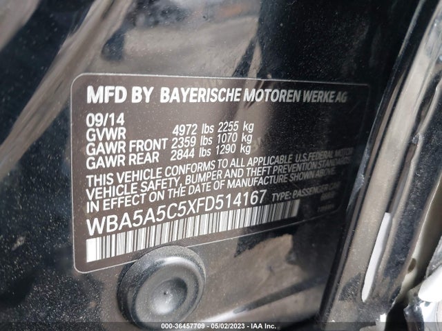 BMW 5 Series 528i 2015 WBA5A5C5XFD514167 Image 9