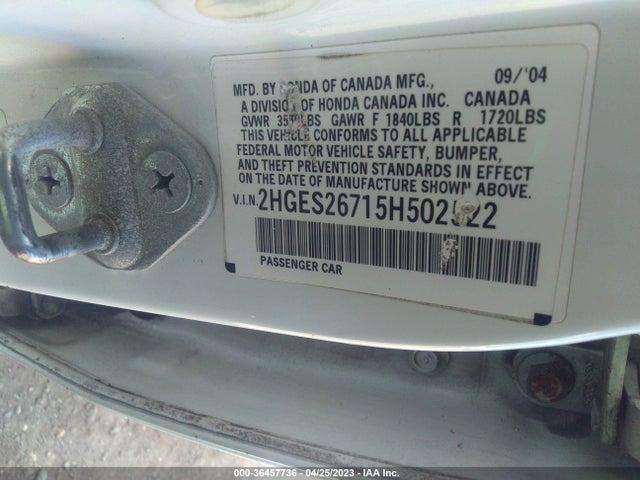 2005 HONDA CIVIC EX VIN: 2HGES26715H502522