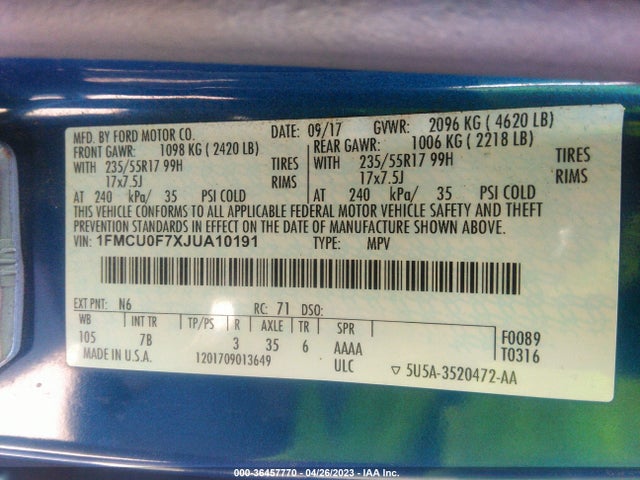 Ford ESCAPE S 2018 1FMCU0F7XJUA10191 Image 9