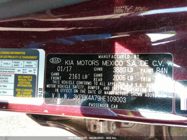 3KPFK4A79HE109003 KIA FORTE LX