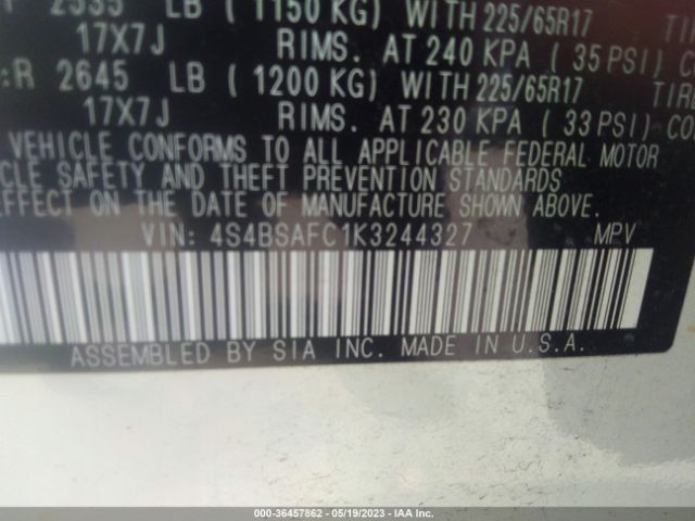 4S4BSAFC1K3244327 Subaru Outback Premium